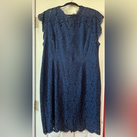 Musol Navy Dress w Lace Overlay Scalloped Sleeves Neckline and Hem Wmn Sz 3X - Picture 1 of 8